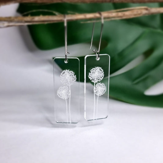 Dandelions Rectangle Engraved Earrings