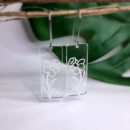 Daffodil Rectangle Engraved Earrings