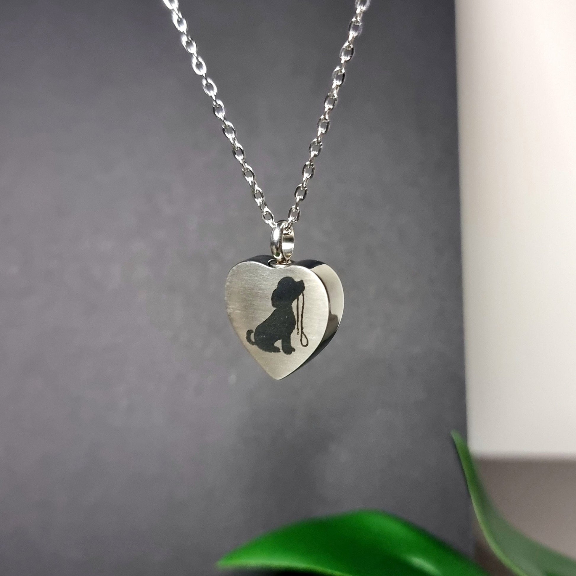 Puppy Engraved Keepsake Memorial Necklace Side view
