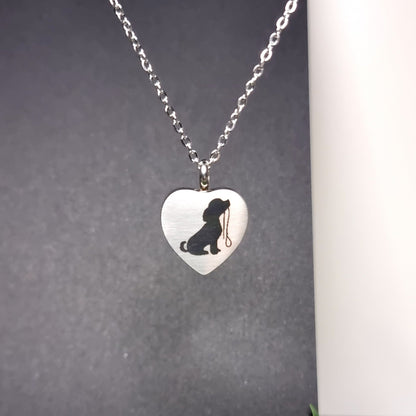 Puppy Engraved Keepsake Memorial Necklace Urn for cremation ashes or pet hair