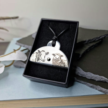 Cow and Sheep Engraved Shepherds Whistle Pendant Gift Box
