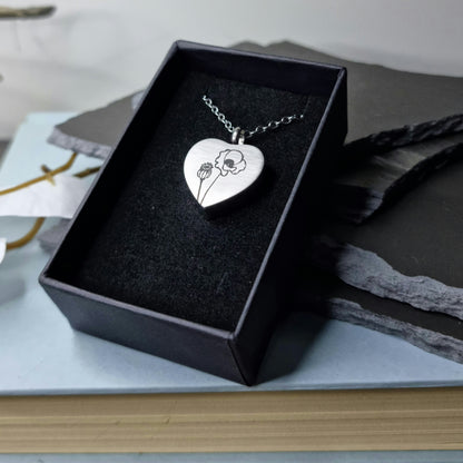 Poppy Engraved Keepsake Memorial Necklace with Gift Box