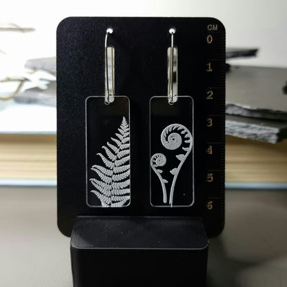 Fern Rectangle Engraved Earrings with Measure Chart