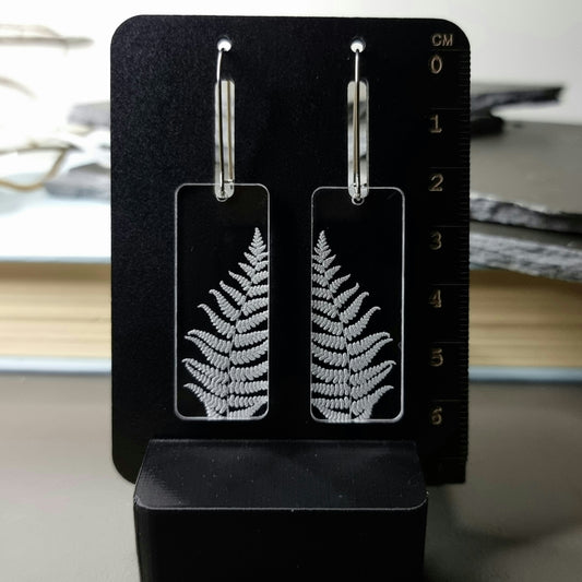 Fern Rectangle Engraved Earrings type 2 - with Measure Chart