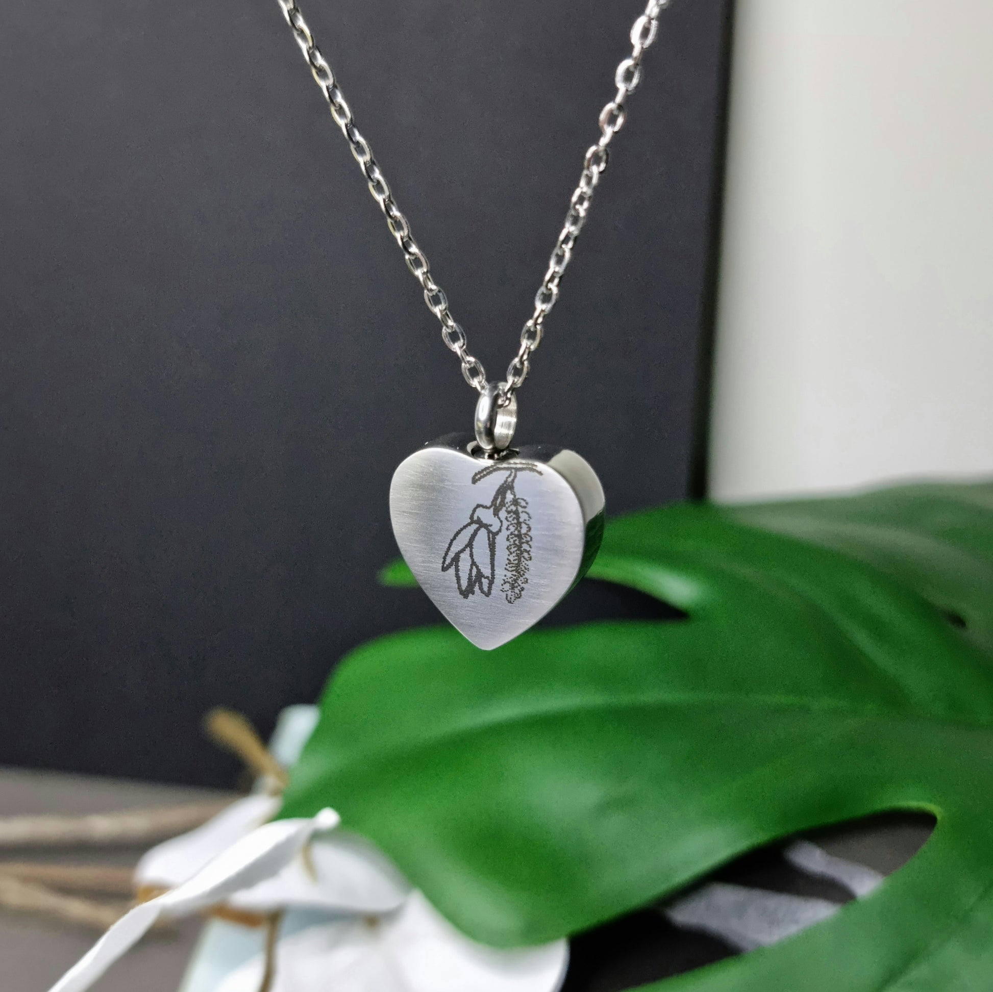 Kowhai Engraved Keepsake Memorial Necklace Urn for cremation ashes or pet hair