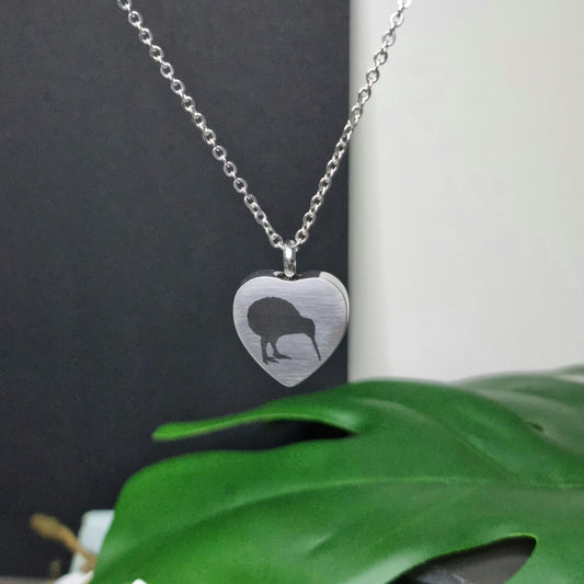 Kiwi Engraved Keepsake Memorial Necklace forUrn for cremation ashes or pet hair